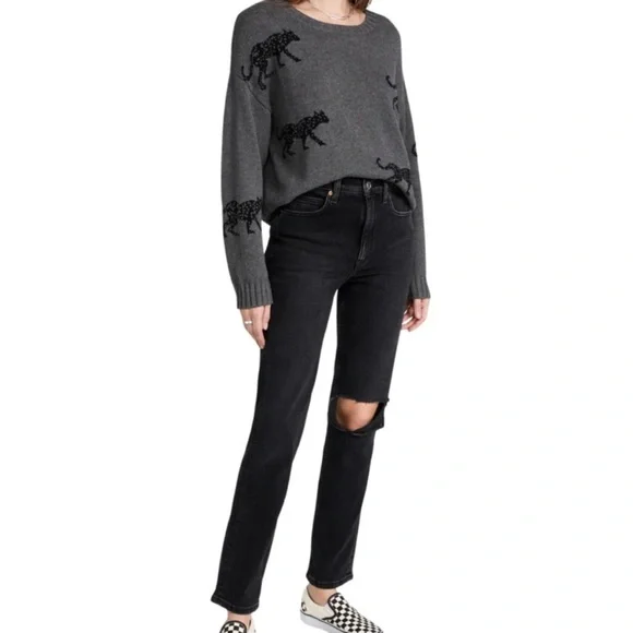 Rails Perci Jungle Cat Cotton Cashmere Gray Crewneck Knit Sweater Sz MEDIUM - Picture 7 of 15